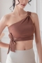 summer new 6 colors solid color stretch one shoulder metallic-ring connected lace up stylish fitness sports yoga top(only top)_Purple_Light Green_Blue_Brown