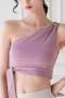summer new 6 colors solid color stretch one shoulder metallic-ring connected lace up stylish fitness sports yoga top(only top)_Purple