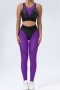 five colors stitching padded high waist yoga fitness sports pants sets_Black_Purple
