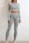 sports high stretch stiripe printing unpadded long sleeve pants set_Black_White_Gray