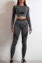 sports high stretch stiripe printing unpadded long sleeve pants set_Black_White_Gray_Dark Gray