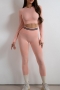 sports high stretch stiripe printing unpadded long sleeve pants set_Black_White_Gray_Dark Gray_Pink