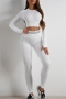 sports high stretch stiripe printing unpadded long sleeve pants set_Black_White
