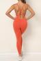sports slight stretch solid backless removable padded hip lift yoga jumpsuit_Black_Pink_Red_Yellow_Orange