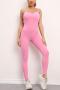 sports slight stretch solid backless removable padded hip lift yoga jumpsuit_Black_Pink