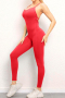 sports slight stretch solid backless removable padded hip lift yoga jumpsuit_Black_Pink_Red
