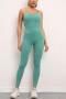 sports slight stretch solid backless removable padded hip lift yoga jumpsuit_Black_Pink_Red_Yellow_Orange_Aqua Green