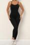 sports slight stretch solid backless removable padded hip lift yoga jumpsuit_Black