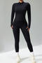 sports high stretch solid color slim with padded quick dry yoga pants set_Black