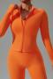 sports high stretch solid color slim zip-up thumb hole yoga top_Black_Dark Gray_Magenta_Orange