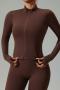 sports high stretch solid color slim zip-up thumb hole yoga top_Black_Dark Gray_Magenta_Orange_Reddish Brown