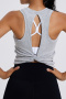 sports stretch solid color slim hollow pleated yoga vest size run small_Black_Gray