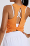 sports stretch solid color slim hollow pleated yoga vest size run small_Black_Gray_Orange