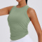sports stretch solid color slim hollow pleated yoga vest size run small_Black_Gray_Orange_Green