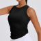 sports stretch solid color slim hollow pleated yoga vest size run small_Black