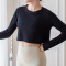 sports slight stretch quick dry long sleeves crop top (size run small)_Black