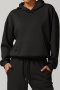 sports slight stretch pure color pockets hooded sweatshirts (size run small)_Black
