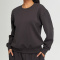 sports slight stretch pure color crew neck loose sweatshirts_Black_Dark Gray
