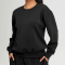 sports slight stretch pure color crew neck loose sweatshirts_Black