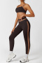 sports stretch 5-color sling with padded tight contrast color yoga pants set_Black_Orange_Green_Dark Blue_Reddish Brown