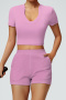 sports slight stretch 5 colors pockets yoga fitness shorts(only shorts)_Black_Pink
