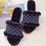 autumn new three colors rhinestone decor peep toe stylish home fur slippers_Black