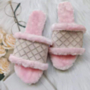 autumn new three colors rhinestone decor peep toe stylish home fur slippers_Black_Pink