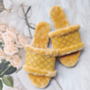 autumn new three colors rhinestone decor peep toe stylish home fur slippers_Black_Pink_Yellow