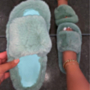 autumn new two colors peep toe stylish minimalist home fur slippers_Beige_Sky Blue