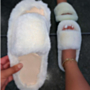 autumn new two colors peep toe stylish minimalist home fur slippers_Beige