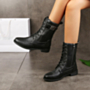 autumn new three colors pu fabric midi-upper lace-up zip-up side stylish martin boots_Black