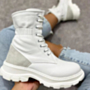 autumn new three colors pu midi-upper lace-up stylish boots (heel height:4cm)_Black_White