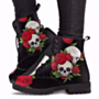 autumn new three colors skull flower batch printing lace-up stylish punker style boots (heel height:3cm)_Black