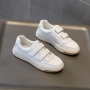 spring new two colors velcro design leather upper thick bottom stylish casual high quality sneakers_White