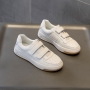 spring new two colors velcro design leather upper thick bottom stylish casual high quality sneakers_White_Beige