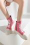 stylish pu leather fabric zip-up side thick bottom sneakers(new added colors)_Black_Pink