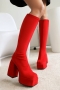 eur34-eur39 winter new 3 colors high-upper square toe zip-up side stylish high quality high-heel boots (front heel height:5cm,back heel height:12cm,shaft height:38cm)_Black_Red