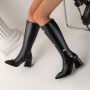 eur44-eur48 winter new 5 colors rhinestone decor side zip-up stylish high-heel boots(heel height:7cm,shaft height:36cm)_Black