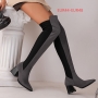 eur44-eur48  winter new 5 colors pointed high-upper over knee stylish high-heel boots(heel height:7cm,shaft height:50cm)_Black_Rose Red_Dark Blue_Brown_Gray