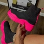 winter new 4 colors stretch knitted thick bottom stylish high-heel boots(heel height:5cm,shaft height:25cm)_Black_Magenta
