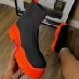winter new 4 colors stretch knitted thick bottom stylish high-heel boots(heel height:5cm,shaft height:25cm)_Black_Magenta_Orange