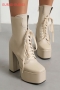 eur40-eur43 autumn & winter new 4 colors strappy stylish high-heel boots(front heel height:5cm, back heel height:13.5cm, shaft height:15cm)_Black_White_Beige