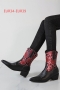 eur34-eur39 autumn & winter new 3 colors snake printing pointed stylish boots(heel height:4.5cm,shaft height:20cm)_Red