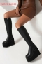 eur35-eur39 winter two colors thick bottom side zip-up fashion high-heel boots(front heel height:6cm, back heel height:11.5cm, shaft height:37cm)_Black