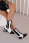 eur34-eur39 autumn & winter new 5 colors stone pattern zip-up stylish high-heel boots(heel height:7cm, shaft height:17cm)_Black_White
