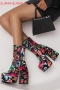 eur44-eur48 winter new 3 colors flower pattern buckle adjustable side zip-up stylish high-heel boots(front heel height:4.5cm, back heel height:14cm, shaft height:17cm)_Black