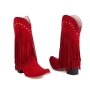 eur34-eur39 winter new 5 colors tassel rivet high-upper high-heel stylish boots(heel height:4cm, shaft height:27cm)_Red