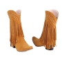 eur34-eur39 winter new 5 colors tassel rivet high-upper high-heel stylish boots(heel height:4cm, shaft height:27cm)_Red_Blue_Brown_Yellow