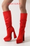 eur34-eur39 winter new 4 colors pointed suede high-upper high-heel stylish boots(front heel height:5cm, back heel height:14cm, shaft height:36cm)_Black_Red