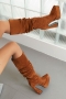 eur34-eur39 winter new 4 colors pointed suede high-upper high-heel stylish boots(front heel height:5cm, back heel height:14cm, shaft height:36cm)_Black_Red_Beige_Brown